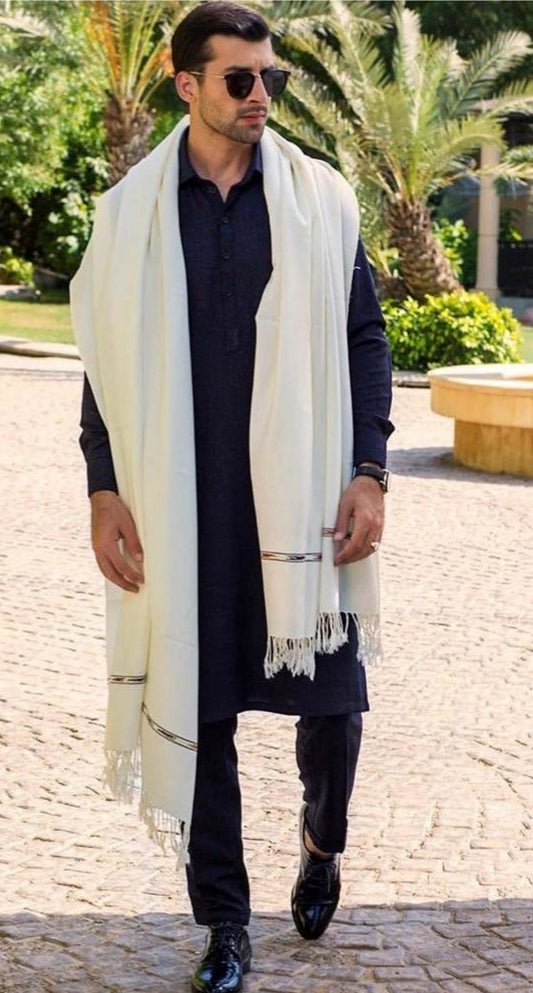 Men's White Plain Shawls